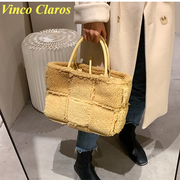 

Сумка-тоут из искусственного меха, роскошные брендовые плетеные сумки, большие дизайнерские женские сумочки, мягкие теплые плюшевые Наплеч...