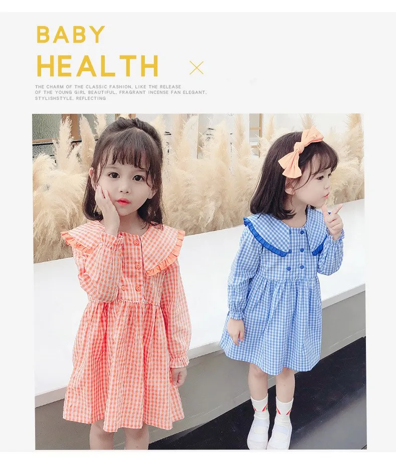 

Girls spring and autumn dresses 2020 new small and medium-sized children Korean college style children's checkered long-sleeved