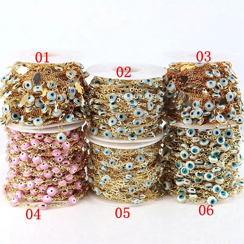 

5 метров, Модная медная цепочка для глаз 6 мм, золотые, белые, розовые четки из индейки, цепочка для бисера, оптовая продажа, фурнитура для рукоделия