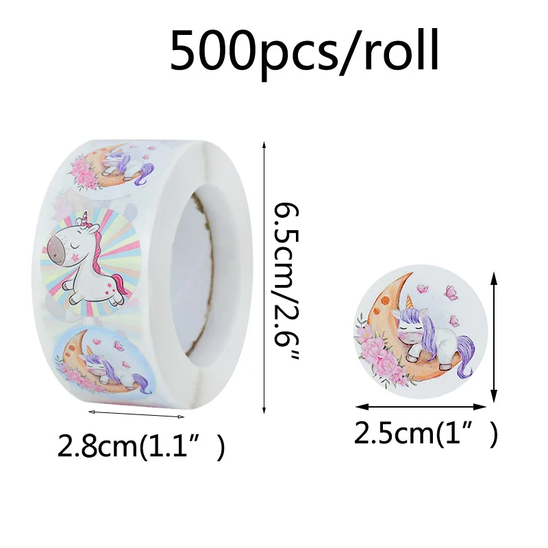 

500pcs/roll Reward Stickers for Kids Cute Panda Unicorn Pattern School Teacher Supplies Child Stationery Cartoon Animals Sticker
