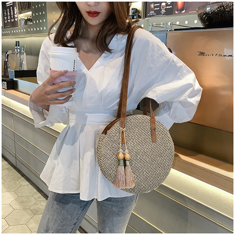 Летние женские сумки женская большая сумка плетеная вручную соломенная круглая