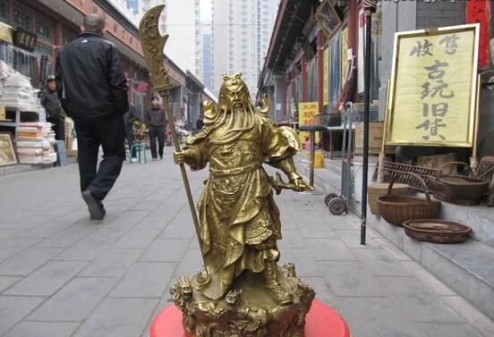

150401 S0006 15"Chinese Brass craftwork famous Nine Dragon Gong Yu Guan Gong warrior statuary