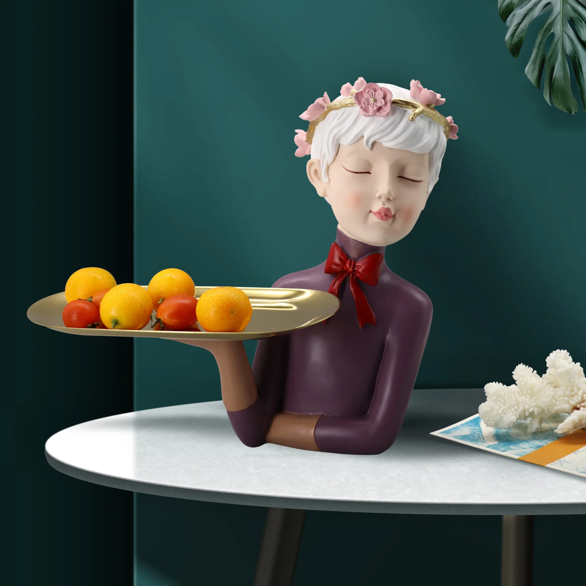 

Практичный и красивый поднос для украшения дома, скандинавский декор с цветами, модный косметический металлический поднос для дома, подаро...