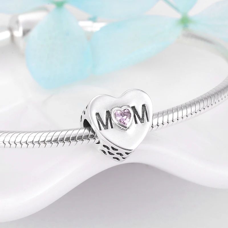 Authentic 925 Sterling Silver love MOM charm heart shape Fit Original European Charm Bracelet Jewelry making mother day gift | Украшения и