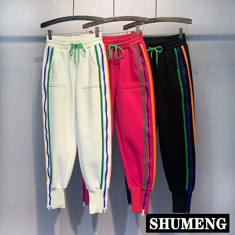 Спортивные штаны на молнии для женщин уличная одежда Свободные повседневные