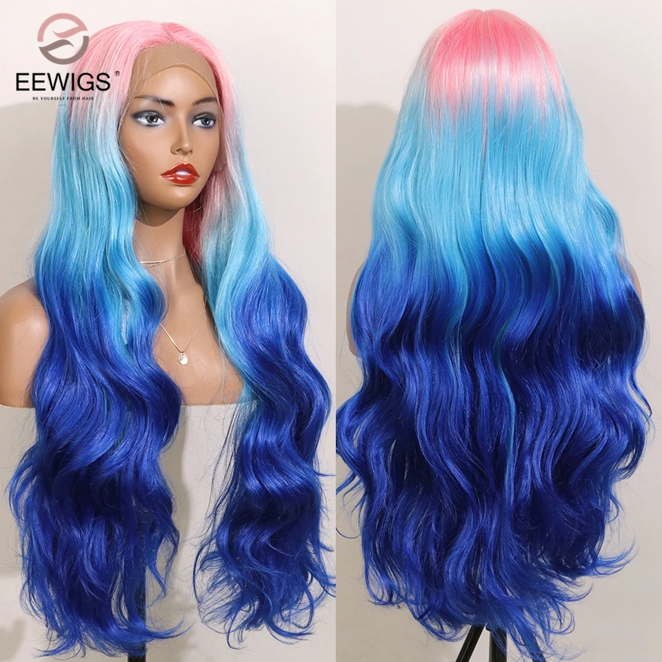 

EEWIGS Long Wavy 3 Tone Color Ombre Wig Heat Resistant Synthetic Lace Front Wig With Natural Hairline Cosplay Wigs For Women