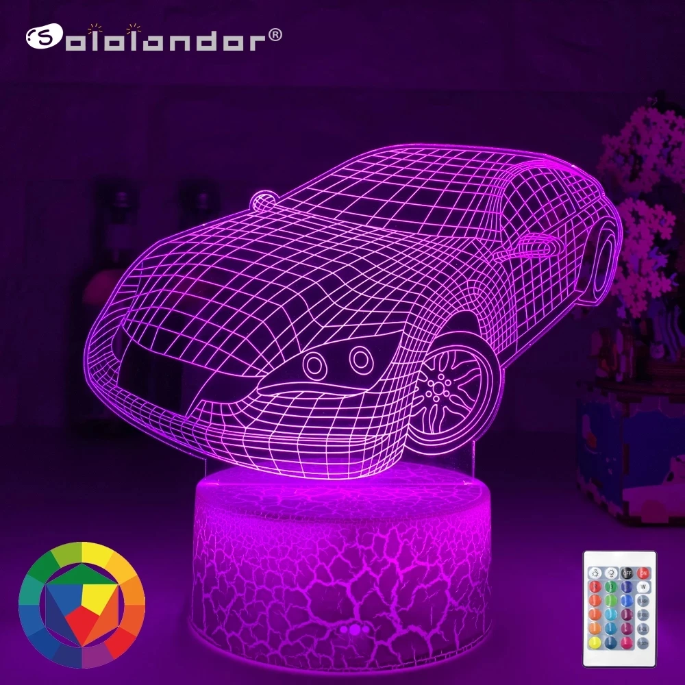 

Sports Car 3D Illusion Lamp for Child Bedroom Decor Nightlight Color Changing Atmosphere Event Prize Led Night Light Supercar