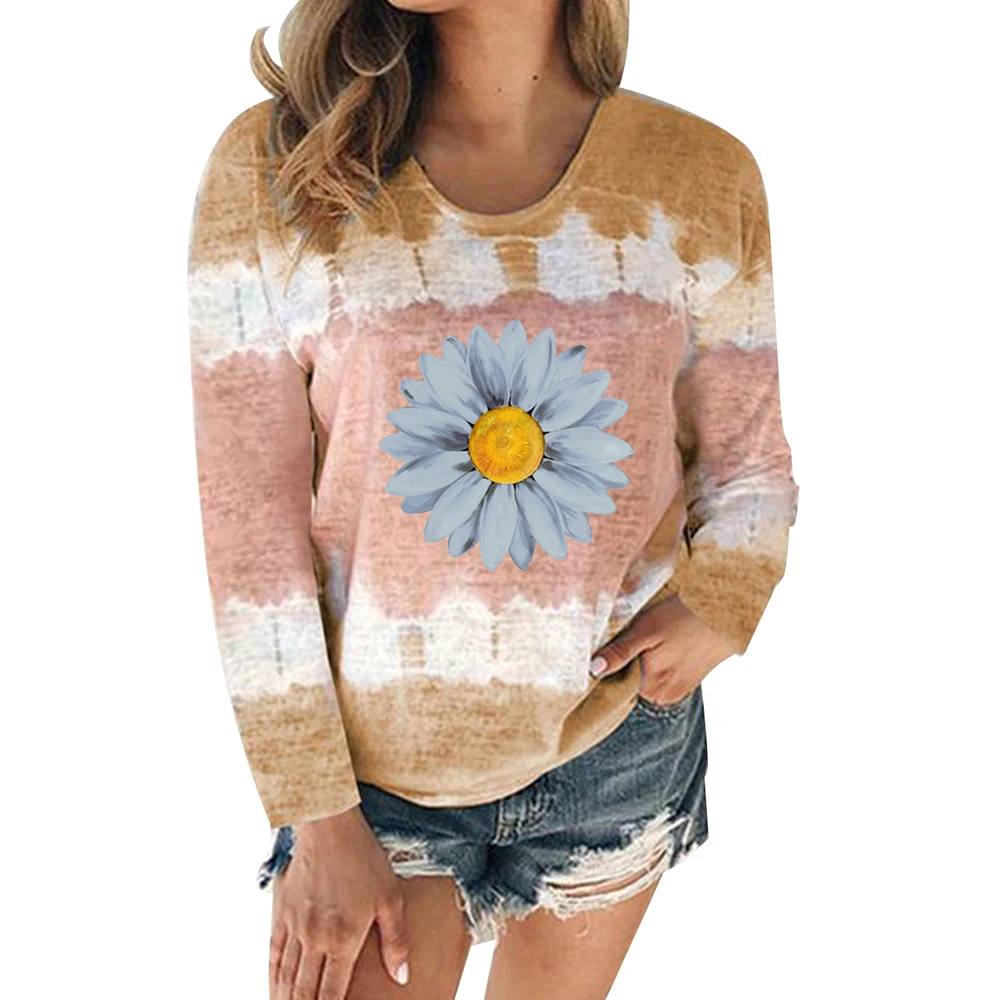 

Autumn Cotton Blend Tshirt Women Plus Size O-Neck Long Sleeve Top Casual Patchwork Tee Printed Female T-shirt Women Clothing