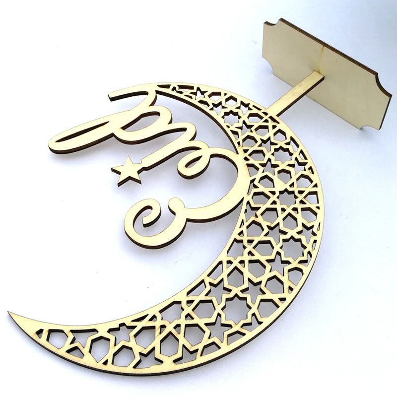 

LuanQI Eid Mubarak Decor Ornaments Wooden Pendant Muslim Islam Festival Religious Castle Moon Shape Pendant Table Decorations