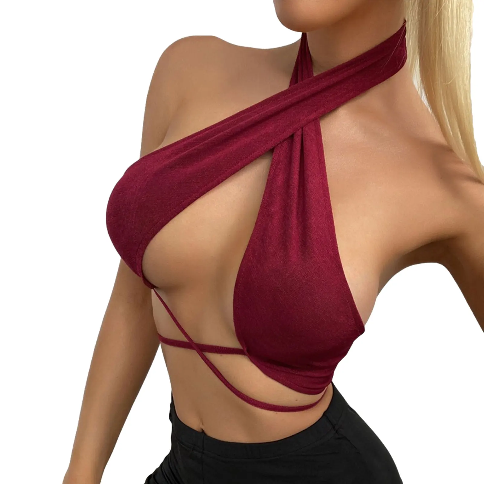 Puloru новый однотонный топ с перекрещивающимися лямками на шее сексуальный