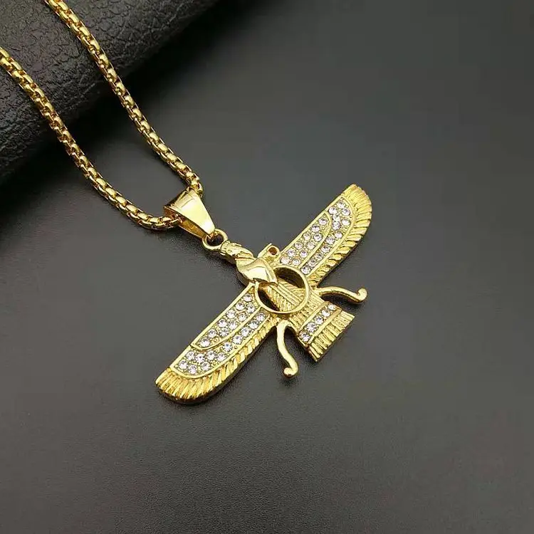 Gold Золотой цвет Ahura Mazda Farvahar Zoroastrian персидский кулон из нержавеющей стали ожерелье принимаем дропшиппинг - Окраска металла: Gold