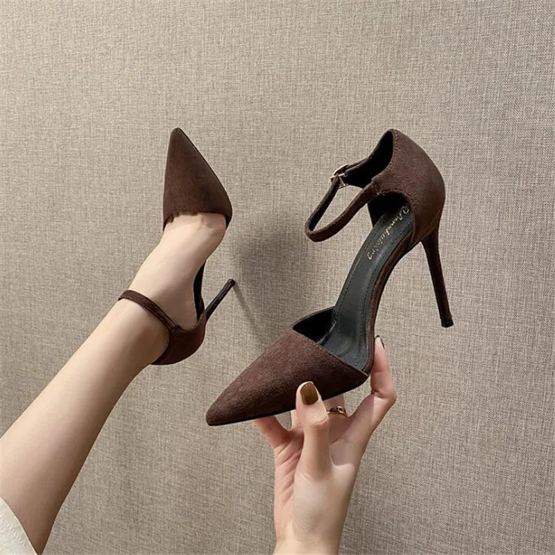 

Women High Heels 10cm Sexy Woman Pumps Ankle Strap Thin Heel Point Toe Party Wedding Shoes For Ladies 6cm 8cm Stilettos