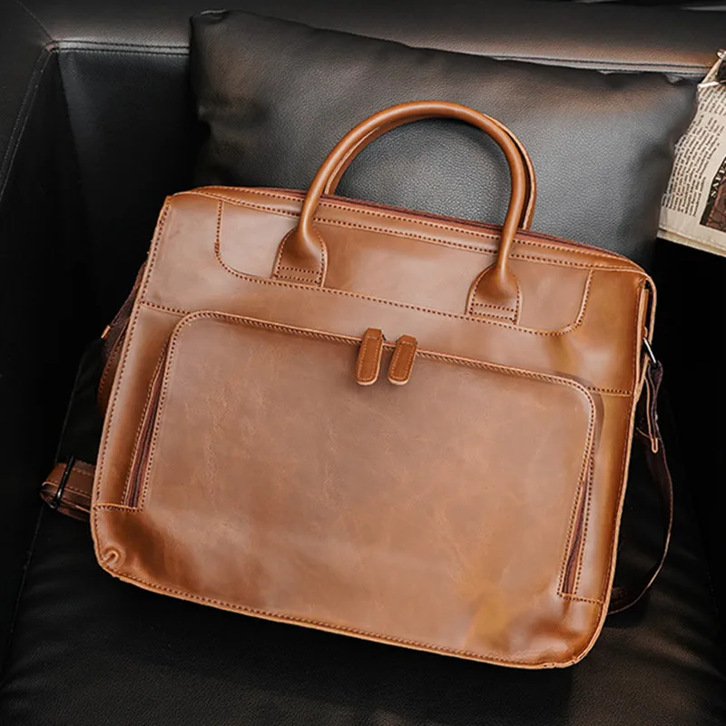 

Business office Men's Briefcase Large capacity Men handbag Casual Laptop bag Brand leather Tote Casual Shoulder bag vintage 2021