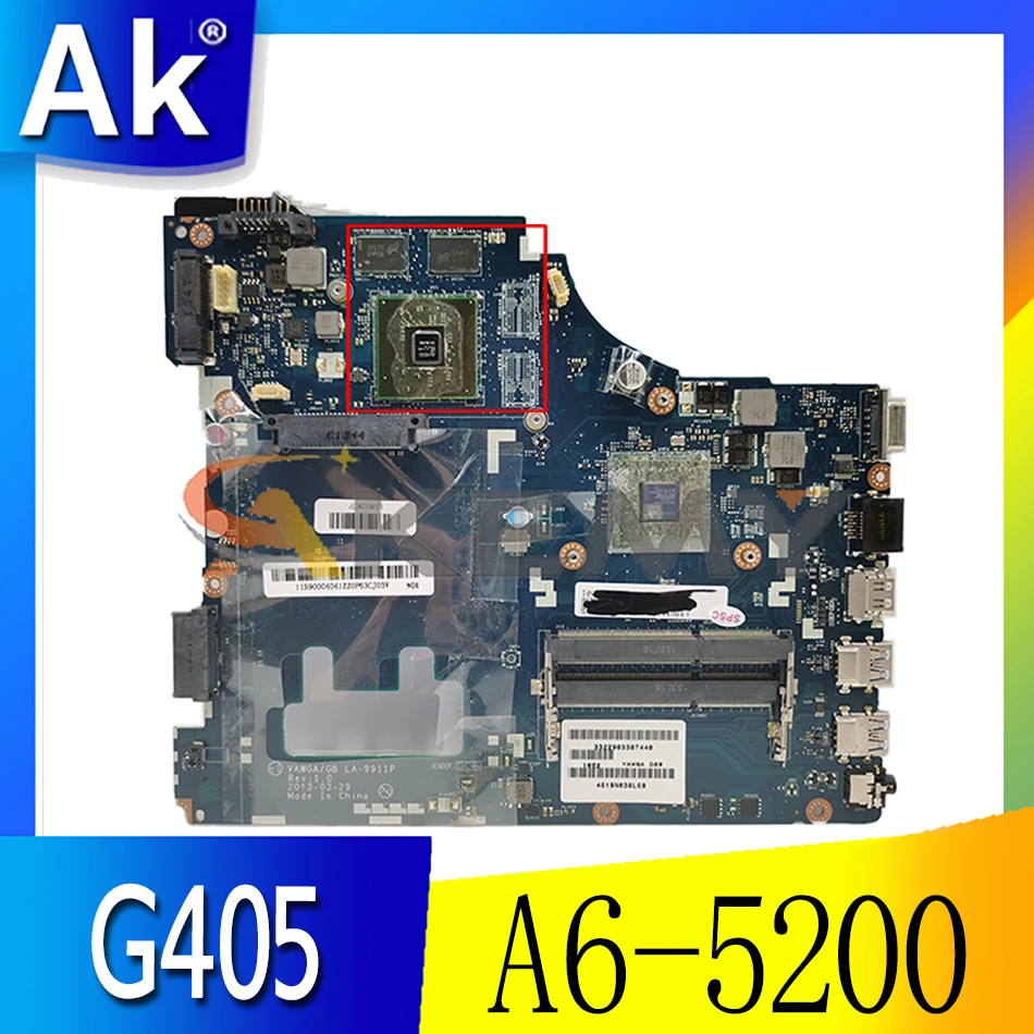 

Akemy VAWGA/GB LA-9911P Motherboard For Lenovo G405 Laptop Motherboard CPU AMD A6-5200 DDR3 100% Test Work