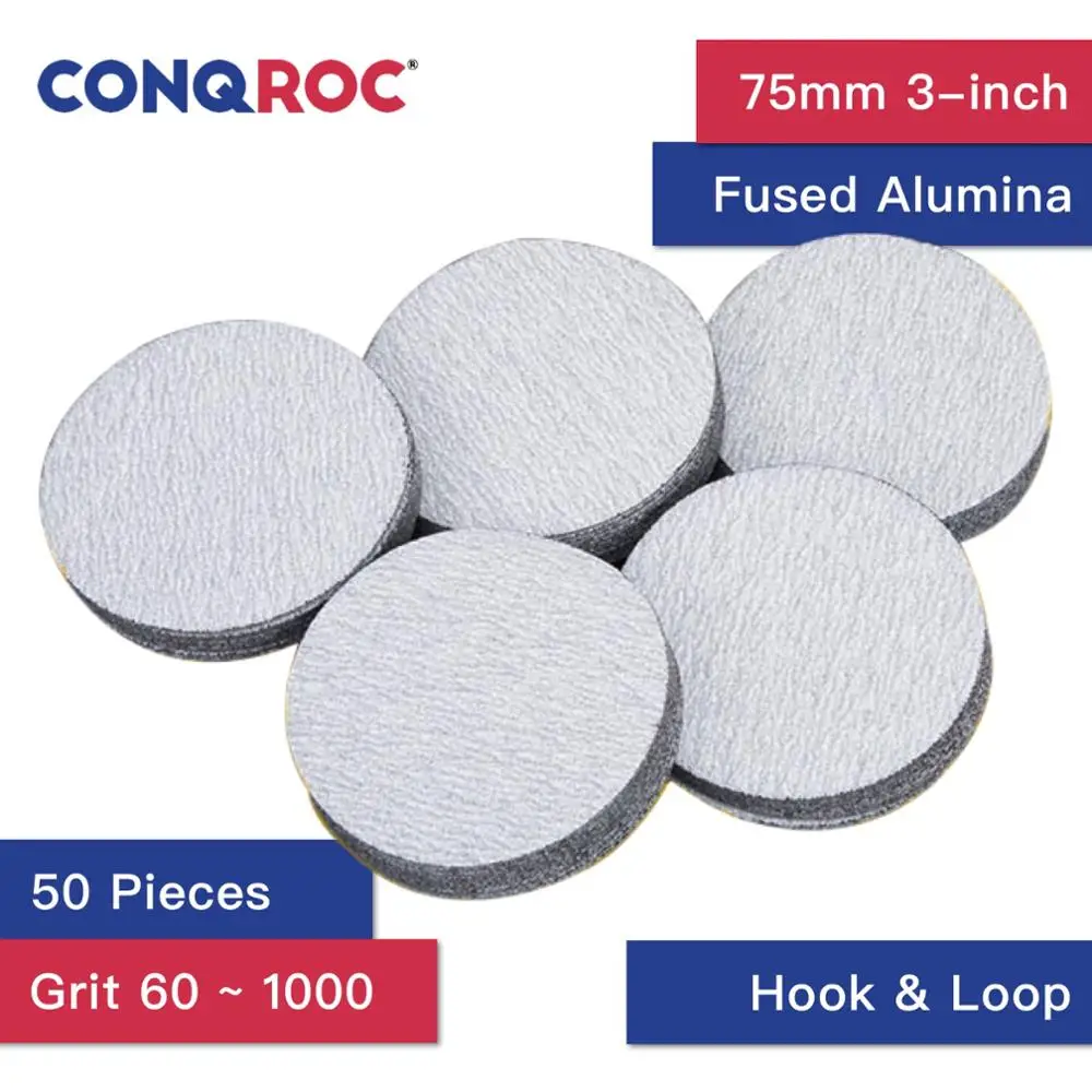

50 Pieces 75mm 3-inch Aluminum Oxide Dry Sanding Discs Hook and Loop White Sand Paper Discs