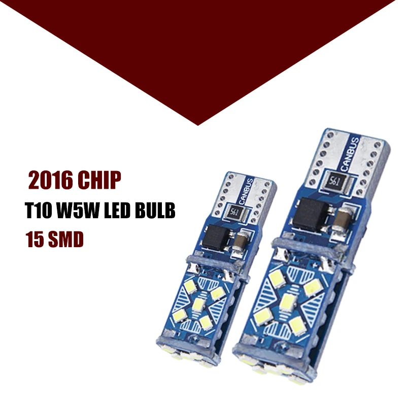

2PCS W5W T10 12V Led Light Bulbs For Car Wedge Parking Light 168 194 Interior Bulb Reading Map Dome Lamp 6000K 15 SMD 6000K