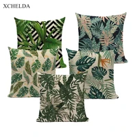 pillow case nordic pillowcase green tropical botanical 4545 4040 for sofa car bedroom beige fur linen cushion cover