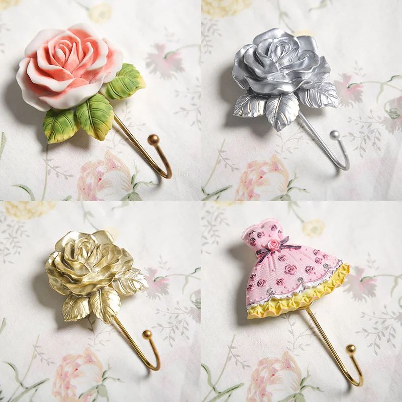 

New Wall Sticky Hook Mounted Hanger Rose Flower Resin for Coat Hat Robe Towel Useful Hooks Holders Towel Dish Cloth Keys Hangers