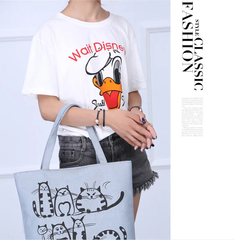 Холщовая Сумка На Молнии С мультяшными кошками мессенджер тоут для покупок |