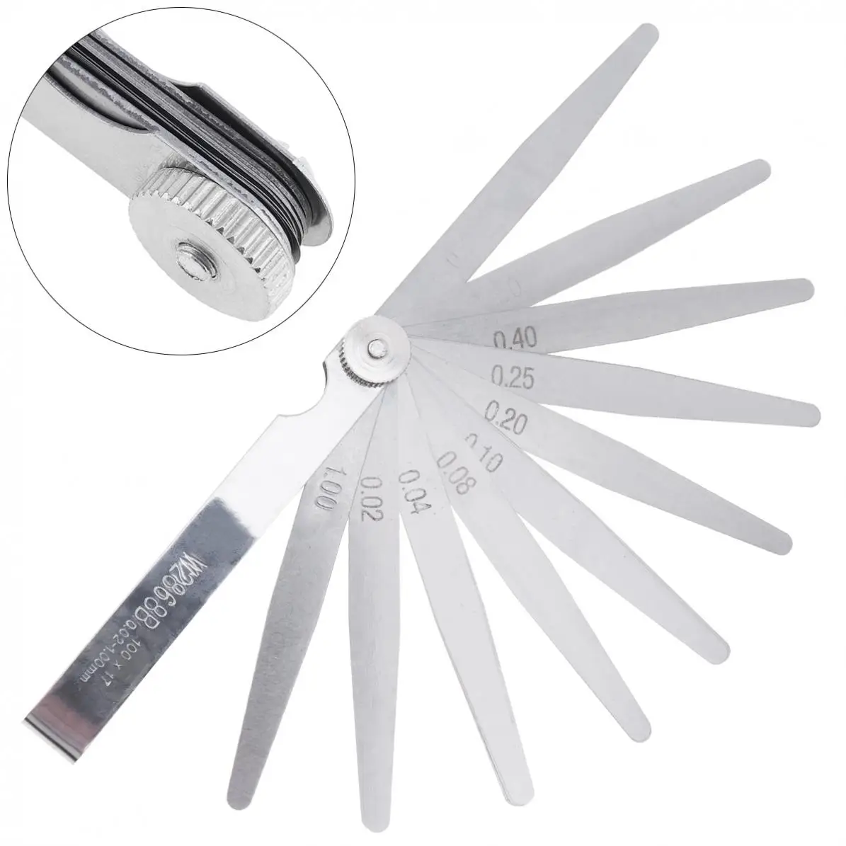 

High quality 100B 17 Blade Stainless Steel Feeler Gauge with Adjustable Nut and 0.02 - 1.00mm Measuring Range