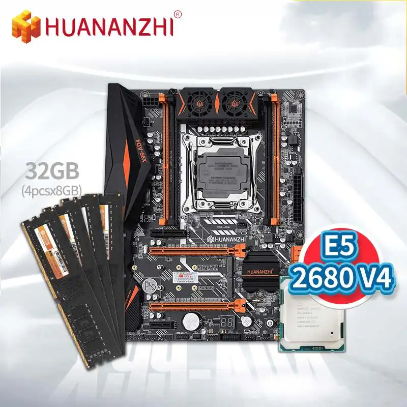 Kaufen HUANANZHI X99 AD4 Motherboard Mit Intel XEON E5 2680 V4 Mit 4*8G DDR4 NON-ECC Speicher Combo Kit Set NVME NGFF SATA USB 3,0