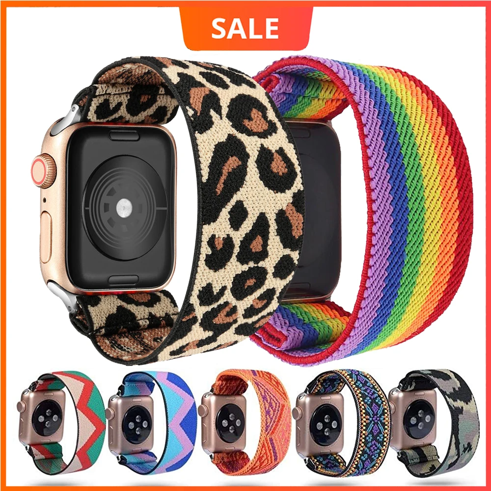Ремешок эластичный для apple Watch 6 5 4 3 38 мм 42 браслет с леопардовым принтом iwatch 40 44 |