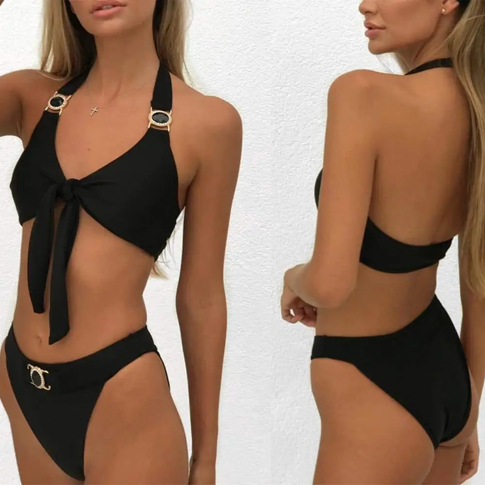 Сексуальный треугольный комплект бикини новый женский однотонный купальный