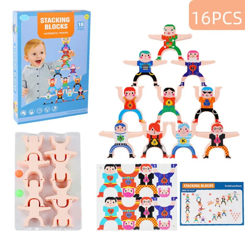 

16Pcs/set DIY Multiplayer Cartoon Balance Hercules Building Blocks Parent-Child Stacking High Game Educational Color/Shape Toys