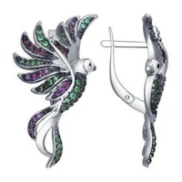 luxury colorful phoenix bird animal crystal earring with shiny rhinestone zircon clip unique ladies earrings for party jewelry