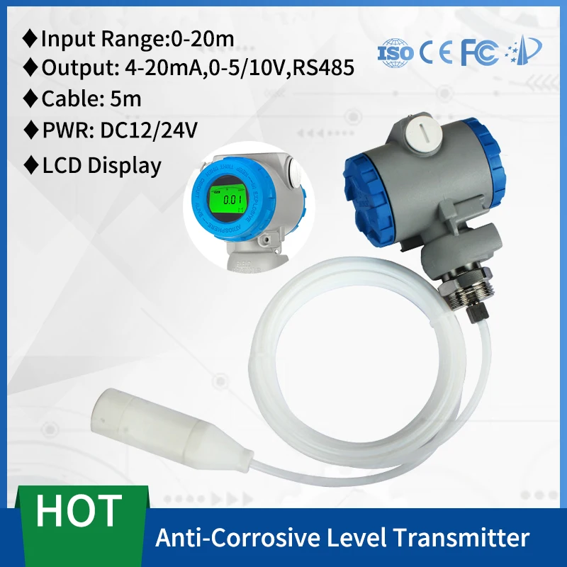 

Explosion-Proof Cable Submersible Level Transmitter LCD Display Corrosive Liquid Transducer Sensors 0-5m 4-20mA 10V RS485 Output