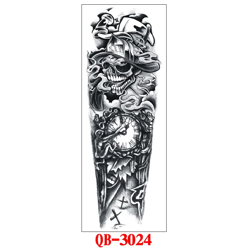 Full Arm Temporary Tattoo Stickers Large Black Skeletons Body Tattoo Waterproof Tattoo For Men Women Fake Tattoos 17*48cm