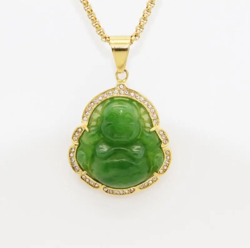 

Men and Women Classic Green Stone Buddha Pendant Necklace Party Wedding Gift Jewelry