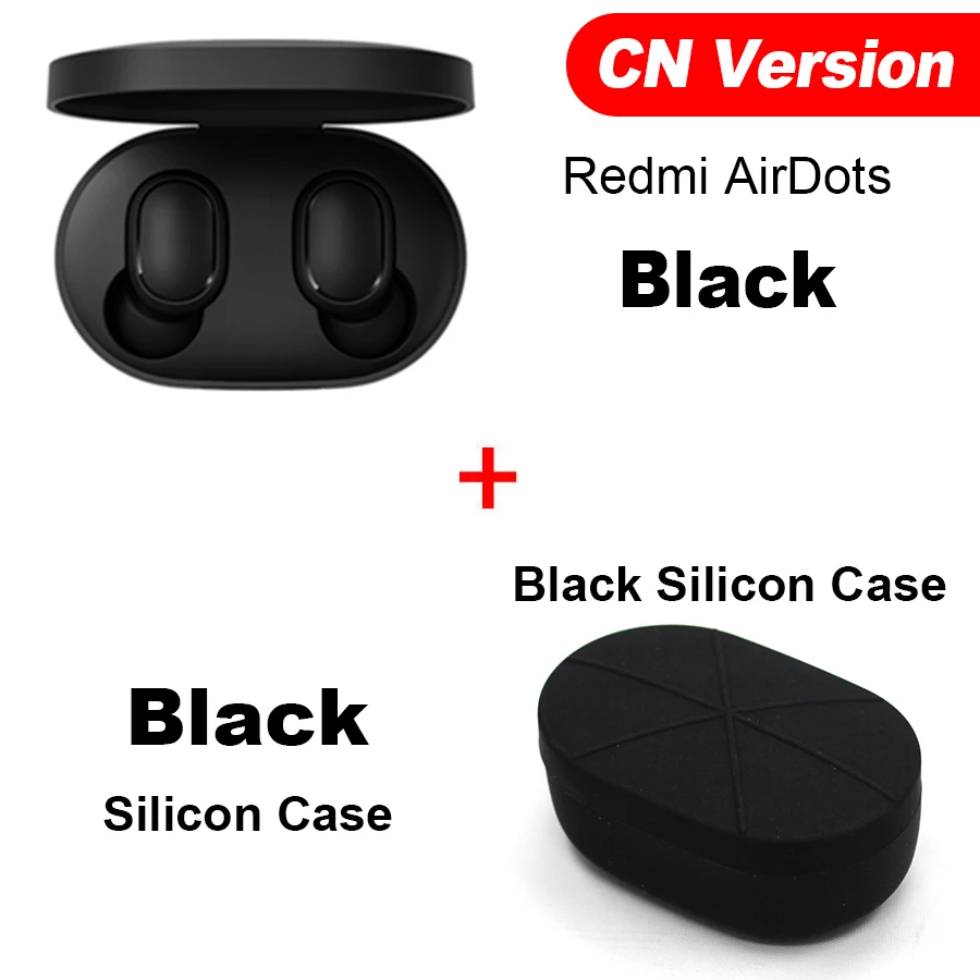 CN N Black Case Оригинальные беспроводные наушники Xiaomi Redmi Airdots TWS, наушники с громкой связью, голосовое управление, Bluetooth 5,0, шумоподавление, управление AI - Цвет: CN N Black Case