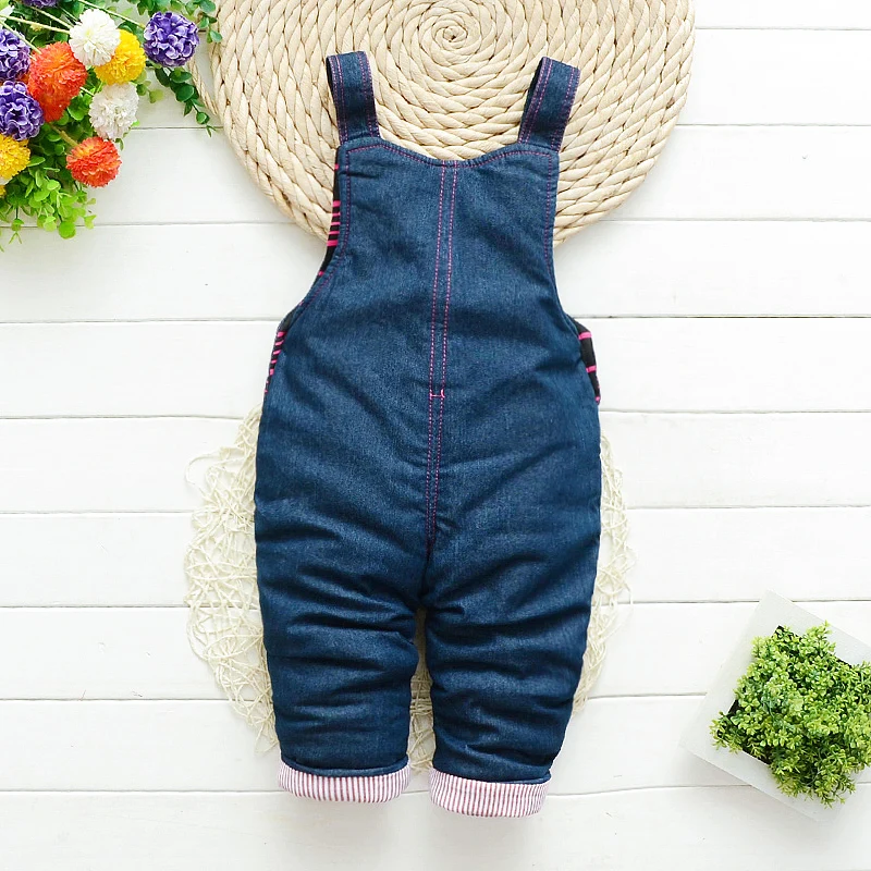 Джинсы BibiCola для девочек на осень и зиму штаны бретельках толстые теплые