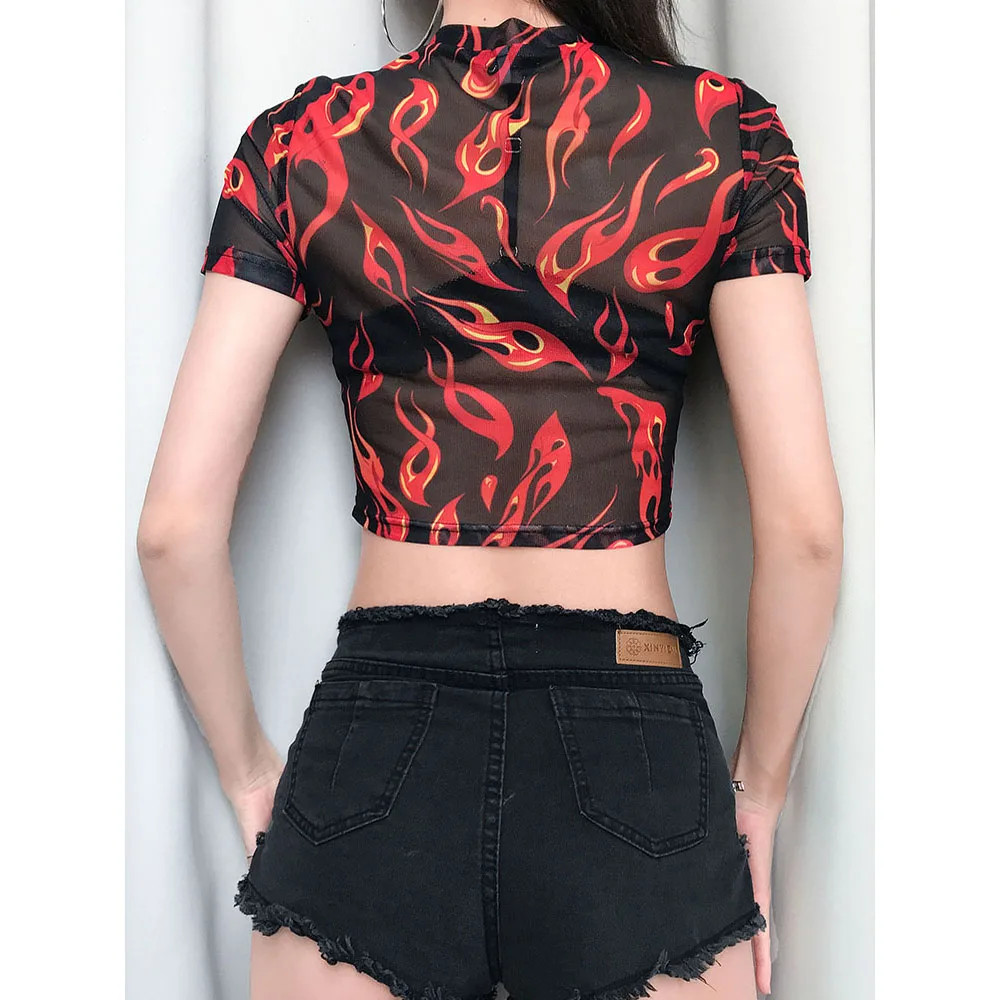 Женский прозрачный сетчатый топ с коротким рукавом и круглым вырезом | Женская