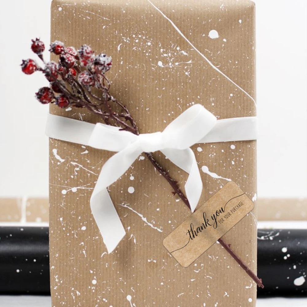 

120Pcs/Roll Kraft Paper Thank You Stickers Rectangle Seal Labels For Small Business Ramadan Wedding Party Decoration 3x1 Inch