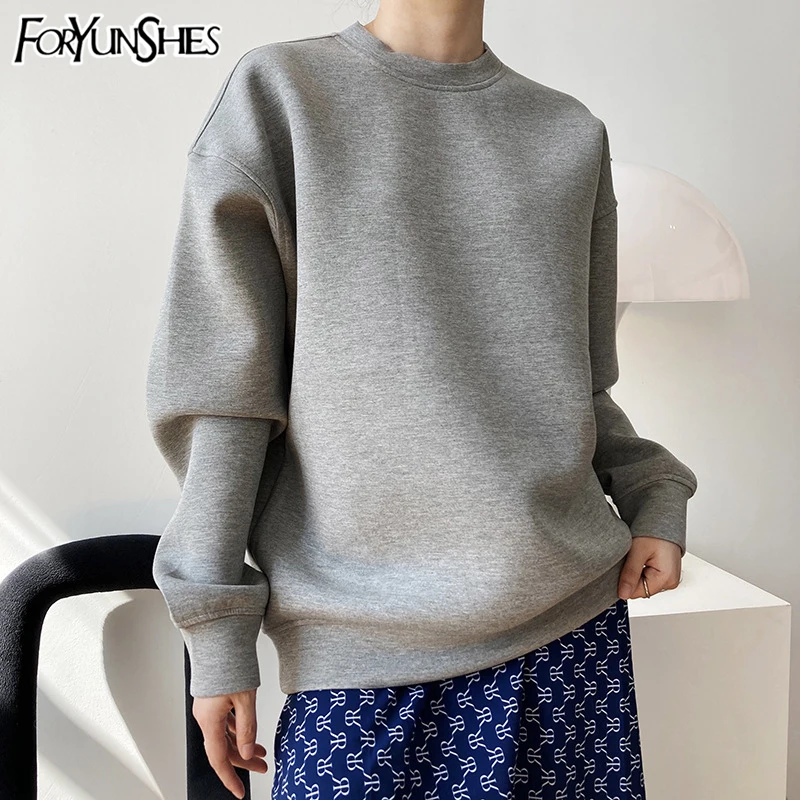 Женский зимний теплый пуловер FORYUNSHES пальто 2020 Осеннее однотонное серое