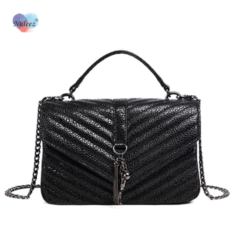 

Nuleez Cross-Body Bag Women Caviar Cowhide Real Leather Luxury Horse Hardware Fassel Decoration Classical V Pattern Lady Wearing