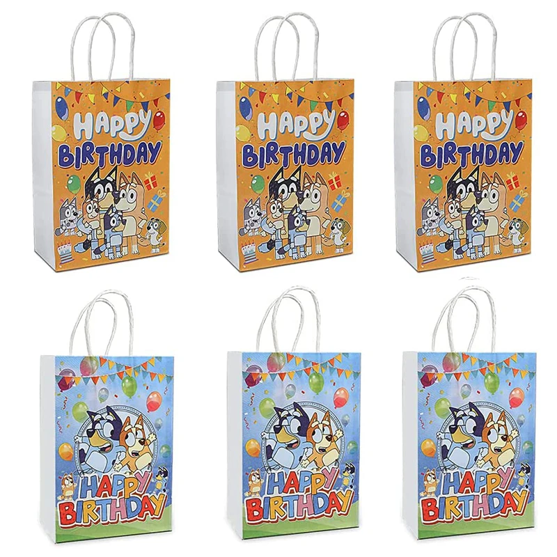 Magrise-bolsa de papel azul con dibujos animados, bolsa de regalo para fiestas de cumplea&ntilde;os, adornos fiestas, 21x15x8cm, 6 uds.-0