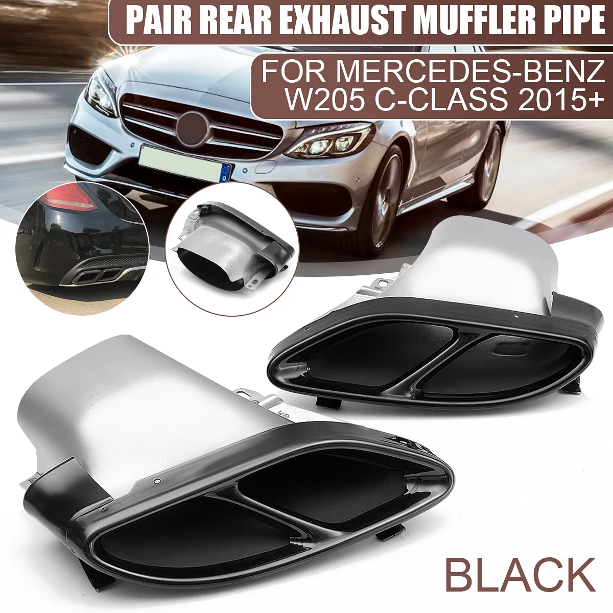 

Pair Car Rear Exhaust Muffler Pipe exhaust pipes tail tips For Mercedes Benz W205 C-class C180 C200 C250 C300 C450