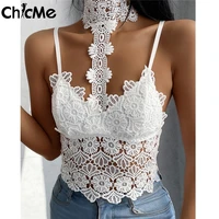 chicme sexy womens v neck choker neck lace trim padded open back cami top summer spaghetti strap ctop tank casual vest chic
