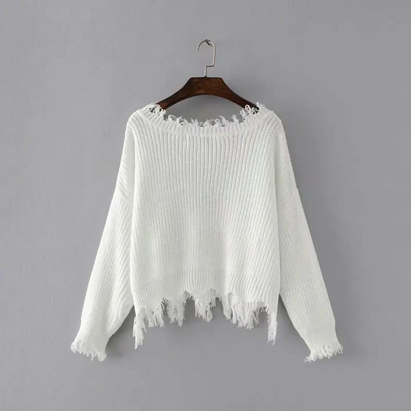 Женский вязаный пуловер с бахромой и глубоким v-образным вырезом белый