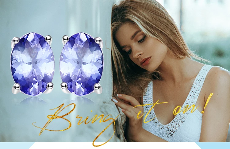 Jewelrypalace стерлингового серебра 925 1ct натуральный Танзанит Серьги-гвоздики заявление моды Серьги для Для женщин Красивые ювелирные изделия