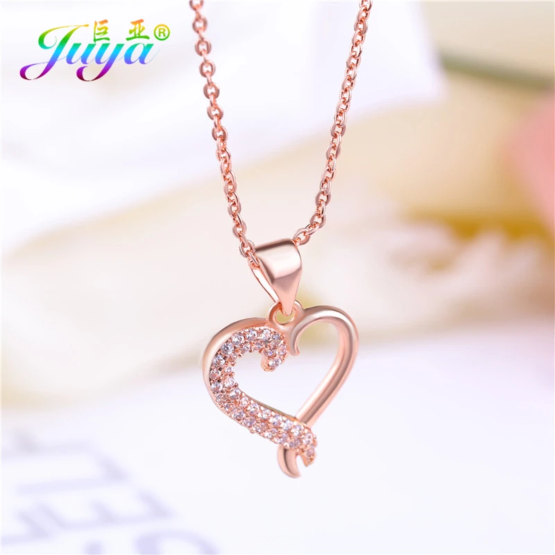 Juya 2021 новый простой дизайн серебристый розовое золото ожерелье с сердечком для
