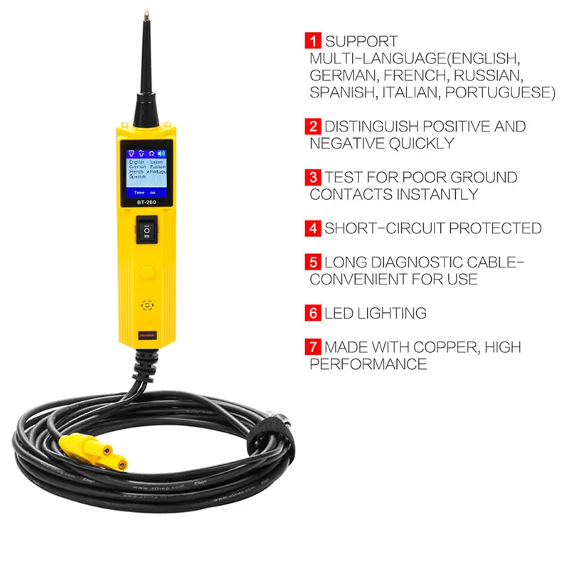 BT260 тестер автомобильной Цепи Силовой зонд электрическая система