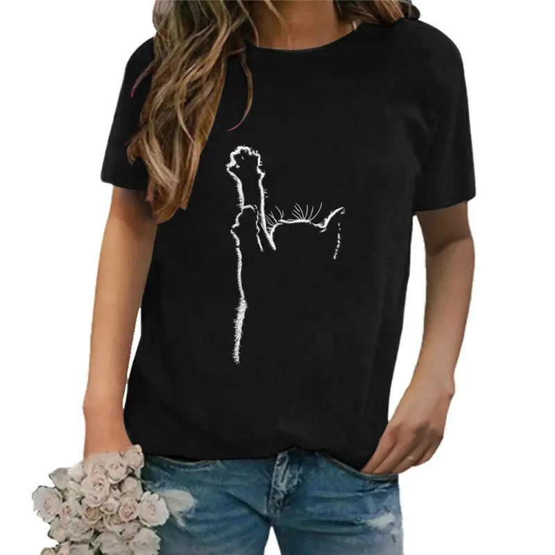 

Plus Size Women Cat Print Short Sleeve T-Shirt Ladies Casual Loose Crew Neck Top