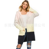 plush stitching long sleeve hooded sweater jacket mid length classic contrast striped v neck cardigan