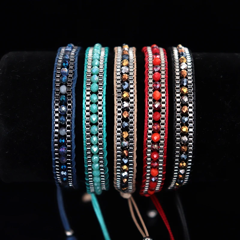 Роскошный плетеный вручную браслет с хрустальными бусинами 5 цветов ручной