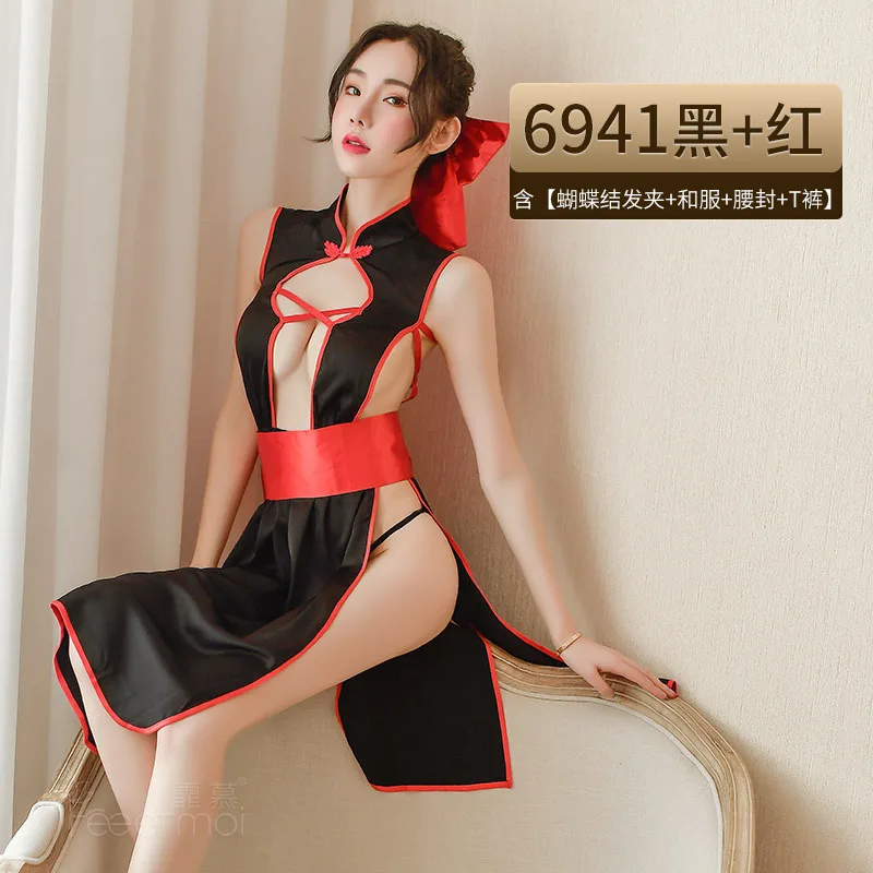 

Sexy Cosplay Japanese Style Kimono Anime Dress Cosplay Carton Uniform Sexy Red Bow Erotic Costumes Cross Back Backless Lingerie