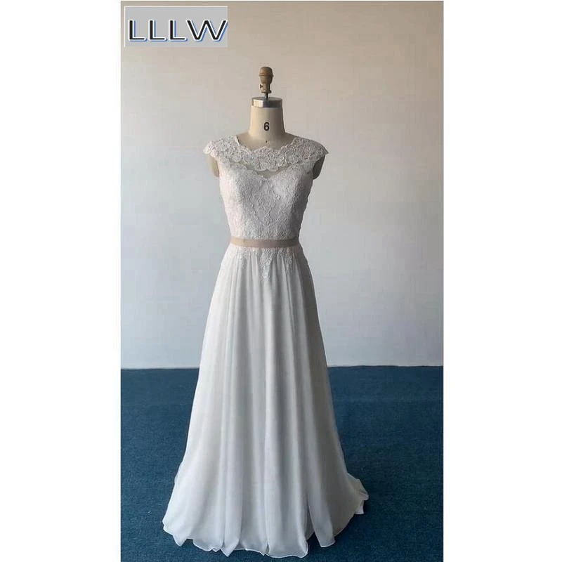 

Простое кружевное шифоновое платье-трапеция в пол без рукавов цвета слоновой кости, свадебные платья на заказ